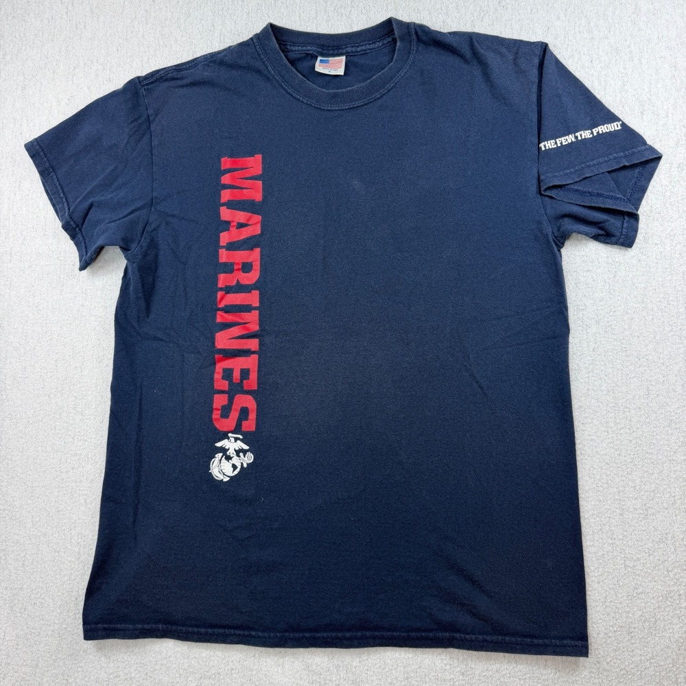 Vintage US Marines T-Shirt Mens Medium Navy Blue Made in USA The Few The Proud